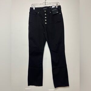 Banana Republic Women Button Fly Crop Flare Jeans Black 30 x 29 Raw Hem